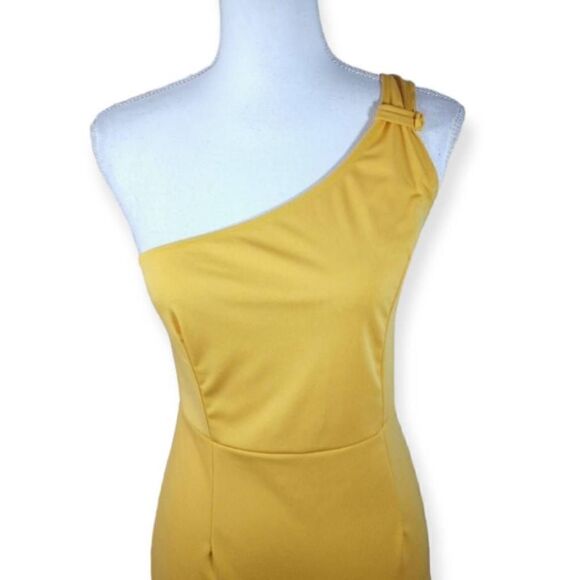 VESTIDOS YELLOW OFF-THE-SHOULDER DRESS SZ.L EUC. - Picture 2 of 6